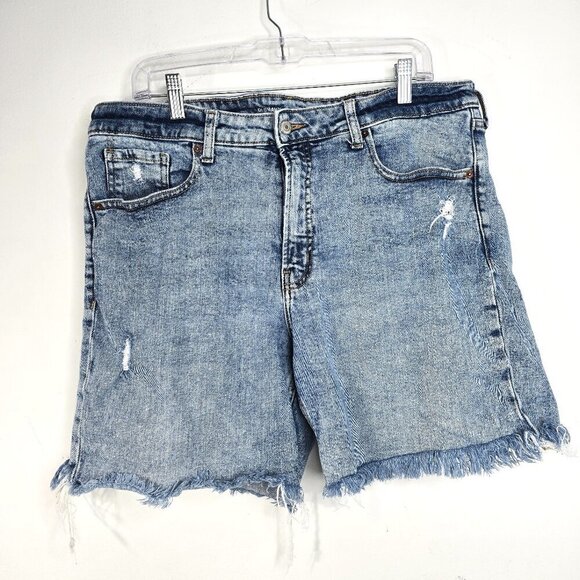 Old Navy OG Straight Acid Wash Cut off Denim Jean High Rise Bermuda Shorts - Picture 1 of 6